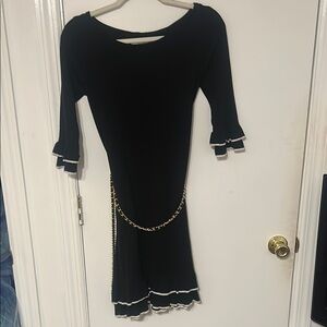 Black Sheath Dress with Bell Sleeves and Scoop Neck
